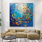 olcso Állatos festmények-aranyhal olajfestmény 100%-ban kézzel készített nagy koi festmény kézzel festett fal művészet koi halfestés új színes koi művészet koi festmény fali művészet kés művészet festmény lakberendezés dekor