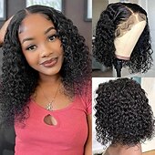 economico Parrucche lace front capelli veri-parrucca frontale in pizzo 13x4 con capelli umani remy, parrucche corte e ondulate ricce con capelli per bambini