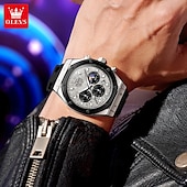 baratos Relógios Quartz-OLEVS 9911 Relógios Masculinos com Pulseira de Silicone à Prova d&#039;Água Cronógrafo Fase da Lua Relógio Masculino Luxuoso Multifuncional
