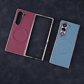 お買い得  サムスン用ケース-電話 ケース 用途 Zフォールド6 Z Fold 5 Z Fold 4 Z Fold 3 バックカバー スタンド付き 磁石バックル ワイヤレス充電をサポート レトロ風 カーボンファイバー 仕上げ