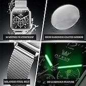 abordables Montres à quartz-nouvelle marque olevs olevs tendance montres pour hommes cadran carré calendrier lumineux des phases de lune multifonction ceinture en maille à trois yeux montre à quartz à phases de lune