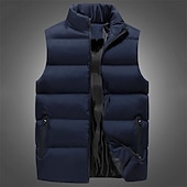 billiga Herrarnas puffer väst-Herr Pufferväst Gilet Quiltad väst Semester Dagligen Datum Mode Ledigt Höst vinter Ficka Polyester Håller värmen Bekväm Ensfärgat Dragkedja Hög krage Normal Svart Vin Rubinrött Blå Väst