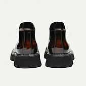 baratos Botas de couro premium-Botas masculinas de couro envernizado marrom com cadarço grosso - sapatos sociais casuais de grife com sola robusta para moda urbana