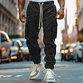 baratos Calças Cargo-Homens Calças Cargo Corredor Calças de Veludo Calças Calça casual Bolsos Cintura elástica Bolso multi Tecido Conforto Macio Comprimento total Ao ar livre Diário Para Noite Moda Roupa de rua Preto Azul