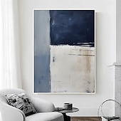 cheap Still Life Paintings-Handpainted White Blue Textured Painting Oversized 3D handmade Abstract Geometric Wall Art painting Large Minimalist black white textured Painting for Living Room bedroom Wall Decor Abstract Art