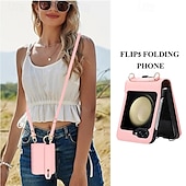 baratos Capa Samsung-telefone Capinha Para Z Virar 6 Z Flip 5 Z Flip 4 Z Flip 3 Capa traseira Com Suporte com cordão com pulseira Retro TPU Couro PU