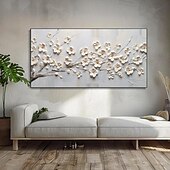 billiga Blom- och växtmålningar-handmåla 3d blomma oljemålning på duk vit körsbärsblomma stor väggkonst palettkniv målning texturerad akrylmålning handgjord konst utan ram