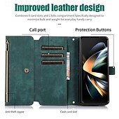 baratos Capa Samsung-telefone Capinha Para Dobra Z 6 Z Fold 5 Z Fold 4 Z Fold 3 Capa traseira Com Suporte Zíper com cordão Retro TPU Couro PU