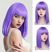 economico Parrucche trendy sintetiche-parrucca bob con frangia parrucca corta e dritta per donna parrucca sintetica resistente al calore in capelli naturali parrucche bob colorate per ragazze festa quotidiana parrucche per feste di Natale