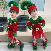 billige Barn Kostymer-Alv Drakter Julkjole Alvekostyme Cosplay Kostumer Gutt Jente Jul Spesiell Barne Jul Karneval Maskerade Jul Fest Topp Bukser Hatt