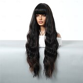 voordelige Synthetische trendy pruiken-Synthetische pruiken Uniformen carrière Kostuums Prinses Gekruld Golvend Gelaagd kapsel Met pony Machinegemaakt Pruik 76.2 cm Donker Bruin Synthetisch haar Dames Cosplay Feest Modieus Bruin