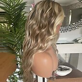 abordables Perruques à dentelle frontale-Perruque Cheveux Naturel Rémy Fermeture 5x5 13x4 devant en dentelle Cheveux Brésiliens Ondulé Blond Partie libre Femme Densité 130% 150% avec des cheveux de bébé Mèches Colorées / Balayées Sans colle