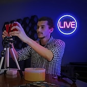 ieftine Lumini Neon LED-lumini cu neon live, lumini cu neon cu led live, lumini cu LED rotunde pentru jucători - semn cool de streaming/înregistrare live pentru studio, perete, dormitor, decor sala de jocuri