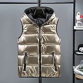 preiswerte Herren Steppweste-Herren Puffer Weste Kapuzenweste Gepolstert Weste Steppweste Täglich Verabredung Urlaub Modisch Brautkleider schlicht Herbst Winter Tasche Polyester warm halten Komfortabel Feste Farbe Reisverschluss
