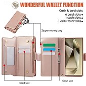 cheap Samsung Cases-Phone Case For S24 S24 Ultra Plus S23 S22 S21 S20 Ultra Plus FE Wallet Case with Stand Holder Magnetic with Lanyard Retro TPU PU Leather