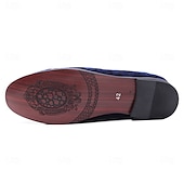 abordables Casual-Mocasines de terciopelo azul marino para hombre con bordados dorados: elegantes zapatos sin cordones para eventos formales y fiestas