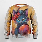 billiga Pojkens 3D-djur-Pojkar 3D Grafisk Tecknat Katt T-shirt Långärmad Vår Höst Mode Grundläggande Barn 4-12 år Rund hals Utomhus Ledigt Dagligen Normal