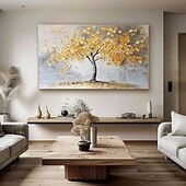 preiswerte Blumen-/Botanische Gemälde-großes 100% handgemaltes goldenes Baum-Ölgemälde auf Leinwand goldenes Blumenbaum-Ölgemälde groß abstrakt strukturiert goldgelb Lebensbaum-Wandkunst individuell modern trendiges Wohnzimmerdekor
