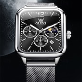 abordables Montres à quartz-nouvelle marque olevs olevs tendance montres pour hommes cadran carré calendrier lumineux des phases de lune multifonction ceinture en maille à trois yeux montre à quartz à phases de lune