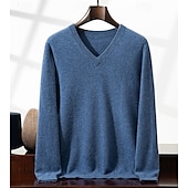 preiswerte Herren Elite Pullover &amp; Cardigans-Herren Pullover Stricken Einfarbig V Ausschnitt Strickware Elegant Weihnachten Weihnachtsgeschenke Bekleidung Herbst Winter Weinrot Schwarz S M L