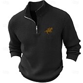 abordables Pulls imprimés-Homme Cheval Pull Pull Zippé Pull Polo Col zippé Rétro Vintage Décontractées Formel Tenue de soirée du quotidien Brodée Tricot Chaud manche longue Automne Hiver Noir Vert Véronèse Marron