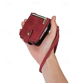 abordables Carcasas Samsung-teléfono Funda Para Z Flip 6 Z Flip 5 Z Flip 4 Z Flip 3 Gire la tapa con Soporte Cremallera con cordón Retro TPU Cuero de PU
