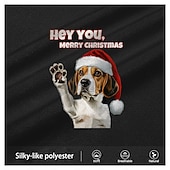  Camiseta Gráfica de Natal Masculina Manga Curta com Beagle Usando Chapéu de Papai Noel 'Ei Você Feliz Natal'