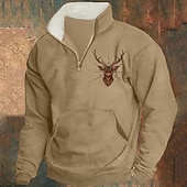 economico Felpe di base-Per uomo Maglia Felpa con zip corta Nero Rosso Blu Cachi Mezza zip Renna Stampato Natale Quotidiano Ferie Poliestere Streetwear Casual Bavarese Autunno &amp; Inverno Abbigliamento Felpe con cappuccio