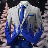 levne Vánoční scéna Outwear-Vánoce Pánské Les Kabát Sako Prodyšné Pohodlné umělecké Na běžné nošení Párty večerní šaty Denní Festival Knoflíky 3D tisk Multi kapsa Podzim zima Přehnutý Dlouhý rukáv Rubínově červená Vodní modrá