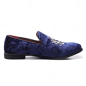 abordables Casual-Mocasines de terciopelo azul marino para hombre con bordados dorados: elegantes zapatos sin cordones para eventos formales y fiestas