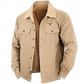preiswerte Westernhemden für Herren-Herren Kuh-Druck Hemd Westernhemd Cargo-Shirt Langarm Brautkleider schlicht Sport &amp; Natur Ausgehen Herbst Winter Umlegekragen Button-Down Schwarz Armeegrün Khaki