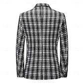 cheap Men&#039;s Classic Blazers-Men&#039;s Blazer Business Cocktail Party Wedding Party Fashion Casual Spring &amp;  Fall Polyester Plaid Button Pocket Comfortable Single Breasted Blazer Black khaki Gray