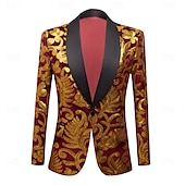 economico giacca da festa-Per uomo Giacca Blazer Tuxedo Festa Lusso Retrò vintage Floreale Blazer Nero Rosso Blu Taglio standard Monopetto - 1 bottone