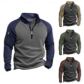 abordables Sudaderas Básicas_-Hombre Pull-over Sudadera con un cuarto de cremallera Sudadera táctica con capucha Azul Piscina Verde Trébol Caqui Café Cuello Mao Media cremallera Plano Retazos Bolsillo Bloque de Color Deporte
