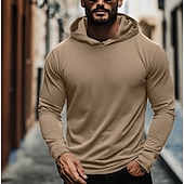 baratos camisetas básicas-Homens Camiseta T-shirt Manga Longa Com Capuz Verão Tecido Moda Designer Básico Com Capuz Férias Rua Para Noite Cinzento Escuro Preto Branco Top Tee para Homens