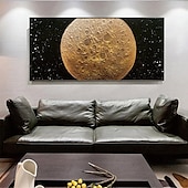 abordables Peintures Abstraites-peinture à l&#039;huile de lune peinte à la main peinture texturée jaune noire 3D peinture murale abstraite au clair de lune faite à la main grande peinture texturée noire minimaliste pour salon chambre