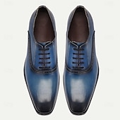 billiga Klassiska Klädskor-blå oxfordskor med lutning för män med brogue-detaljer - klänningsskor i premiumkoskinn för affärs- och formella tillfällen