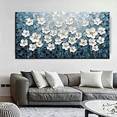 preiswerte Blumen-/Botanische Gemälde-Ölgemälde handgemaltes 3D-Blumengemälde, handgefertigtes Palettenmesser, Blumen, Ölgemälde, Wandkunst, großes 3D-weißes Strukturgemälde, moderne dekorative Gemälde, Impressionismus, abstraktes weißes