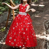 preiswerte Partykleider-kinderkleidung Mädchen Cosplay-Kleid Party Kleid Schneeflocke Ärmellos Leistung Weihnachten Gitter Rückenfrei Patchwork Schön Süß Polyester Maxi abendkleider Schaukelkleid Tüll-Kleid Winter 4-12 Jahre