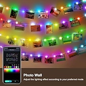 tanie Zasilane przez USB-20m 200 diod LED USB Bluetooth RGB łańcuch świetlny z punktem sterowania, zmieniający kolor łańcuch świąteczny dekoracja okna do samodzielnego montażu scena świąteczna i świąteczne oświetlenie
