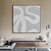 preiswerte Stillleben-Gemälde-handgemaltes weiß-graues Strukturgemälde übergroßes 3D-handgefertigtes abstraktes geometrisches Wandkunstgemälde großes minimalistisches grau-weißes Strukturgemälde für