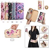 voordelige Samsung-hoesje-telefoon hoesje Voor S24 Ultra S24 Plus S24 S23 S23 Ultra S23 Plus S22 S22 Ultra Achterkant Wallet Card Case Rits met draagkoord met polsband Retro TPU PU-nahka