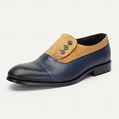 billige Klassiske Pensko-kvalitetssko for menn med okseskinn og semsket skinn - elegante blå og brune brogue-formelle sko for spesielle anledninger