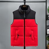 cheap Men&#039;s Vest-Men&#039;s Puffer Vest Padded Gilet Quilted Vest Daily Date Vacation Fashion Casual Fall &amp; Winter Pocket Polyester Warm Comfortable Color Block Zipper Stand Collar Regular Fit Black Yellow Red Royal Blue