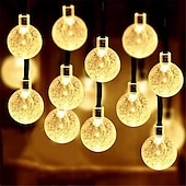 abordables Guirlandes solaires-Guirlande lumineuse solaire à LED, 10 m/20 m/30 m/50 m, lumières acryliques étanches pour l&#039;extérieur avec télécommande, plug-in pour les vacances de Noël, les fêtes,&amp;amp;décoration de jardin prise