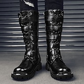 halpa Kengät miehille-miesten mustat steampunk-moottoripyöräsaappaat, joissa on solkihihnat ja kestävä luistamaton pohja - ihanteellinen biker-muotiin tai goottitapahtumiin