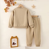 voordelige Sets-2-delig Peuter Jongens Set met capuchon en joggingbroek Kleding Brief Lange mouw Geborduurd Set School Stoer Dagelijks Herfst Winter 4-7 jaar Khaki