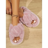 economico Ciabatte e infradito da donna-Per donna Pantofole Pantofole fuzzy Pantofole da interno Ciabatte calde Interni Giornaliero In pile Piatto Punta tonda Felpato Informale minimalismo Pelliccia sintetica Mocassino Colorato Nero Bianco