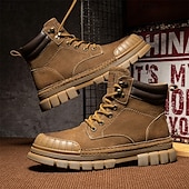 baratos Botas de trabalho-Homens Botas Botas de trabalho Couro Premium Confortável Antiderrapante Com Cadarço Amarelo Cáqui