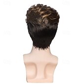 economico Parrucche uomo-Parrucche sintetiche Liscio Taglio asimmetrico Parrucca Corto Marrone chiaro Capelli sintetici Per uomo Disegni alla moda Soffice Naturale Marrone chiaro